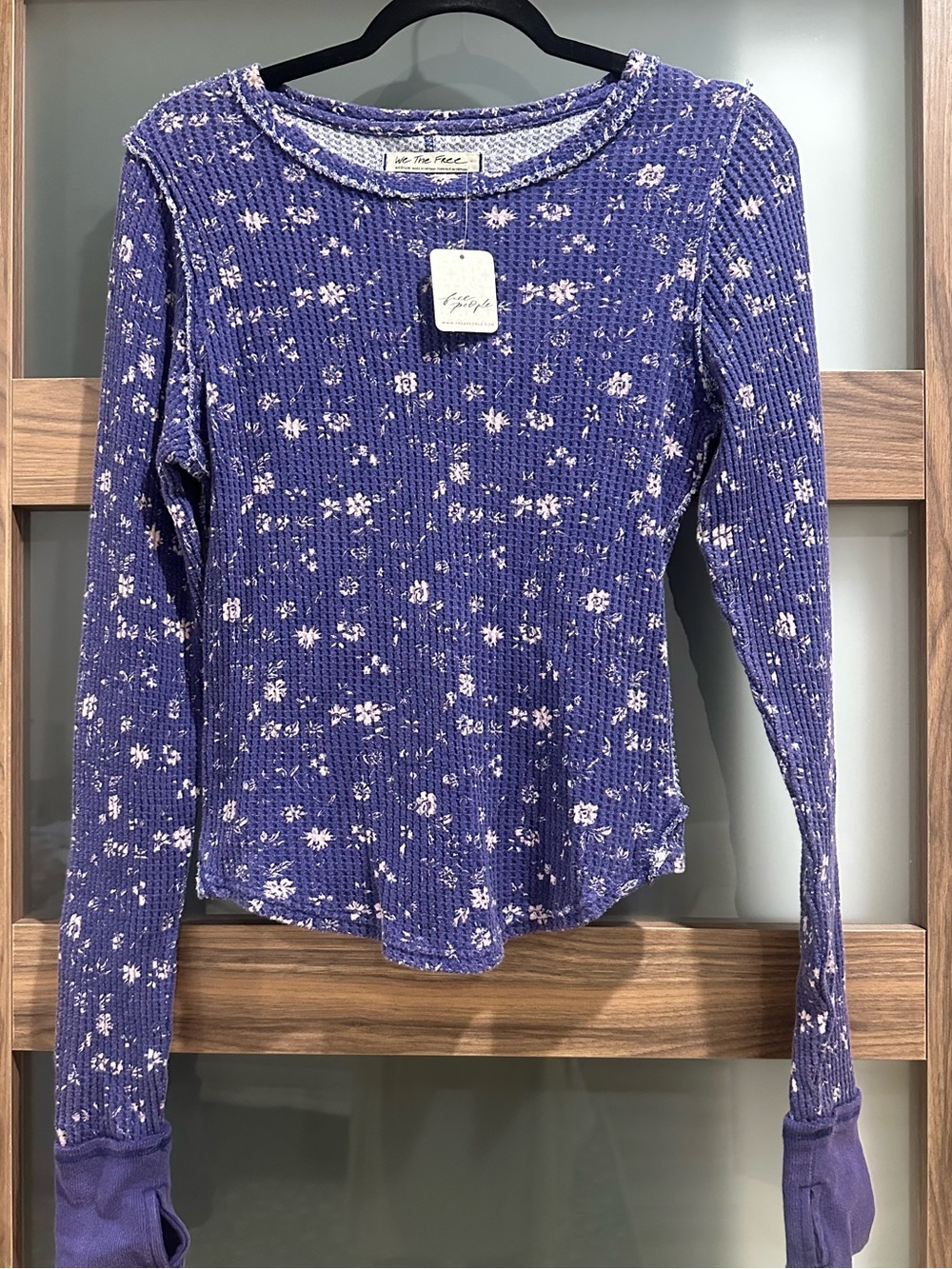 We The Free Purple Floral Ribbed Long Sleeve Tee